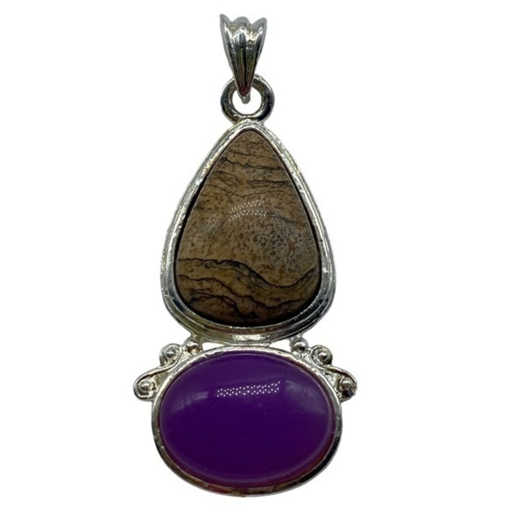 Jasper Chalcedony Gemstone Sterling Silver 925 Pendant 2in